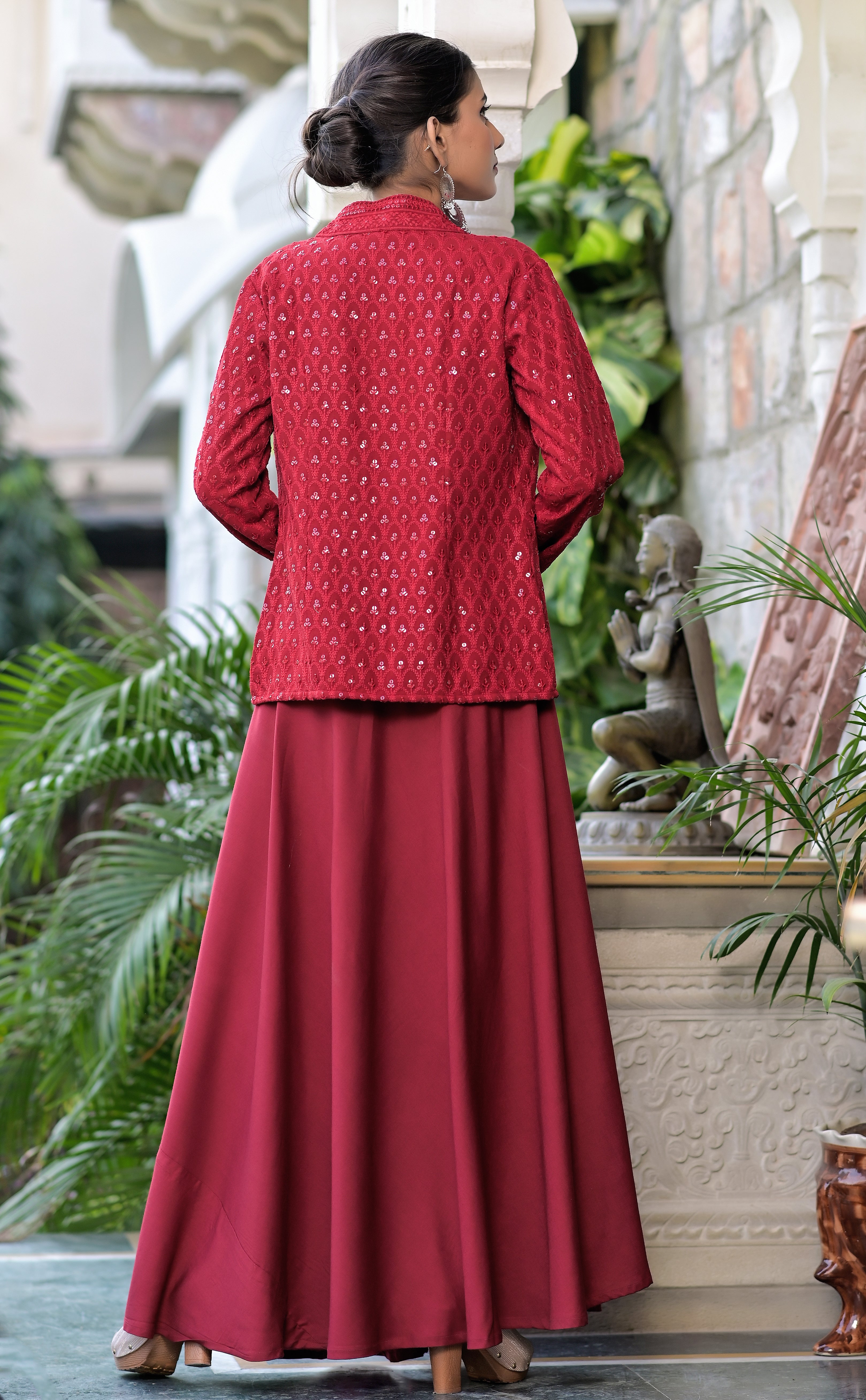 Sangira Red Dress With Embroidered Jacket