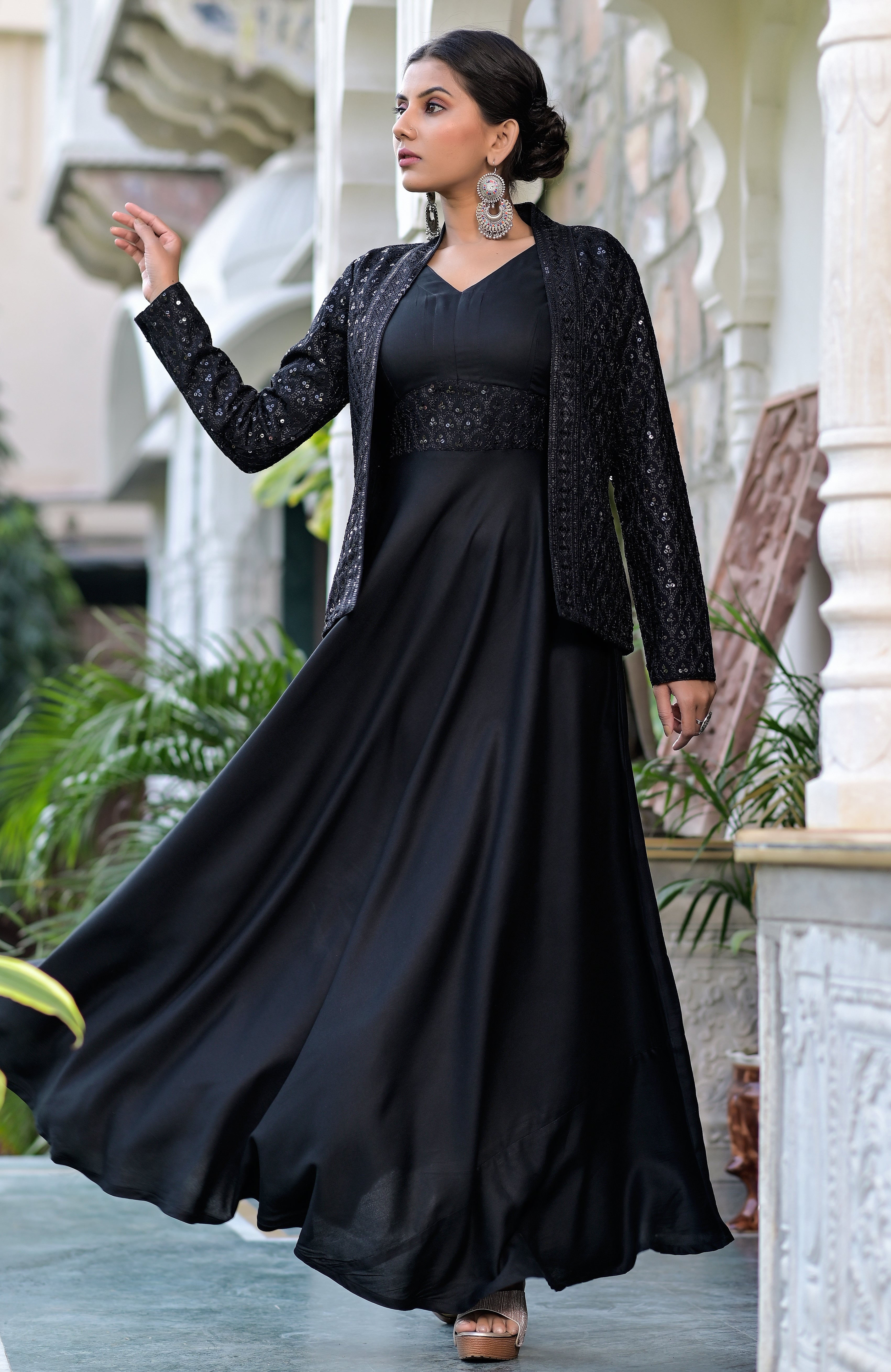 Long Black Coat With Dress Moon Child Black Dress With Embroidered