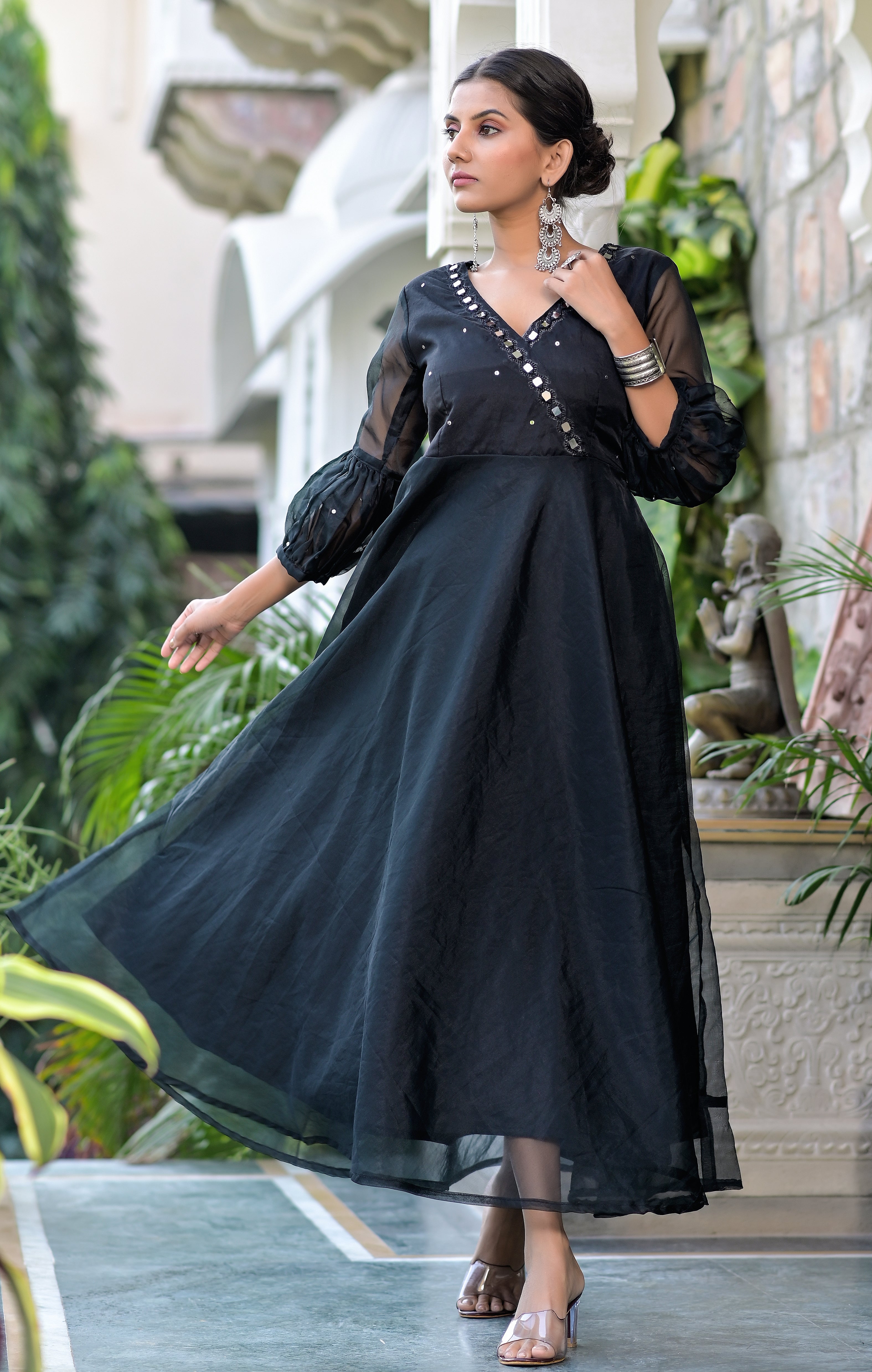 Raven Black  Mirror Embroidery Organza Dress