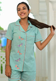 Pastel Green Embroidered Night Suit