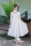 Pearl White Anarkali Kurta Palazzo Dupatta Set