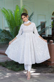 Pearl White Anarkali Kurta Palazzo Dupatta Set