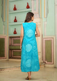 A line shibhori printed Rayon Dress detailed with kantha work (sleeves extra) - Hatheli