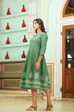 Khadi Print Flared Knee length Cotton Dress - Hatheli