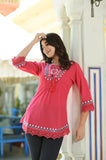 Geometric Embroidered Cotton Top detailed with Cotton lace - Hatheli