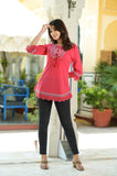 Geometric Embroidered Cotton Top detailed with Cotton lace - Hatheli