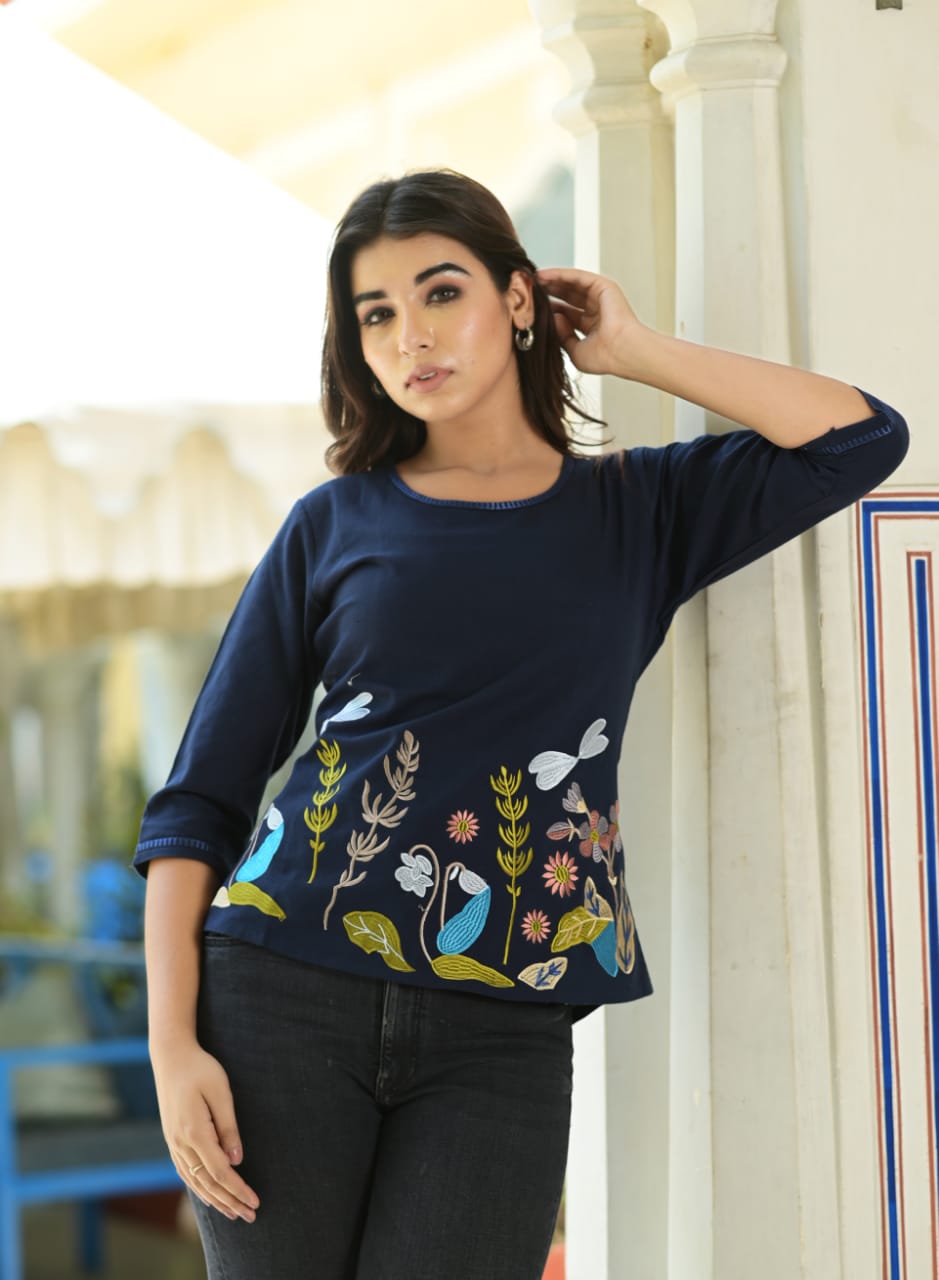 Floral Embroidered Cotton Top - Hatheli