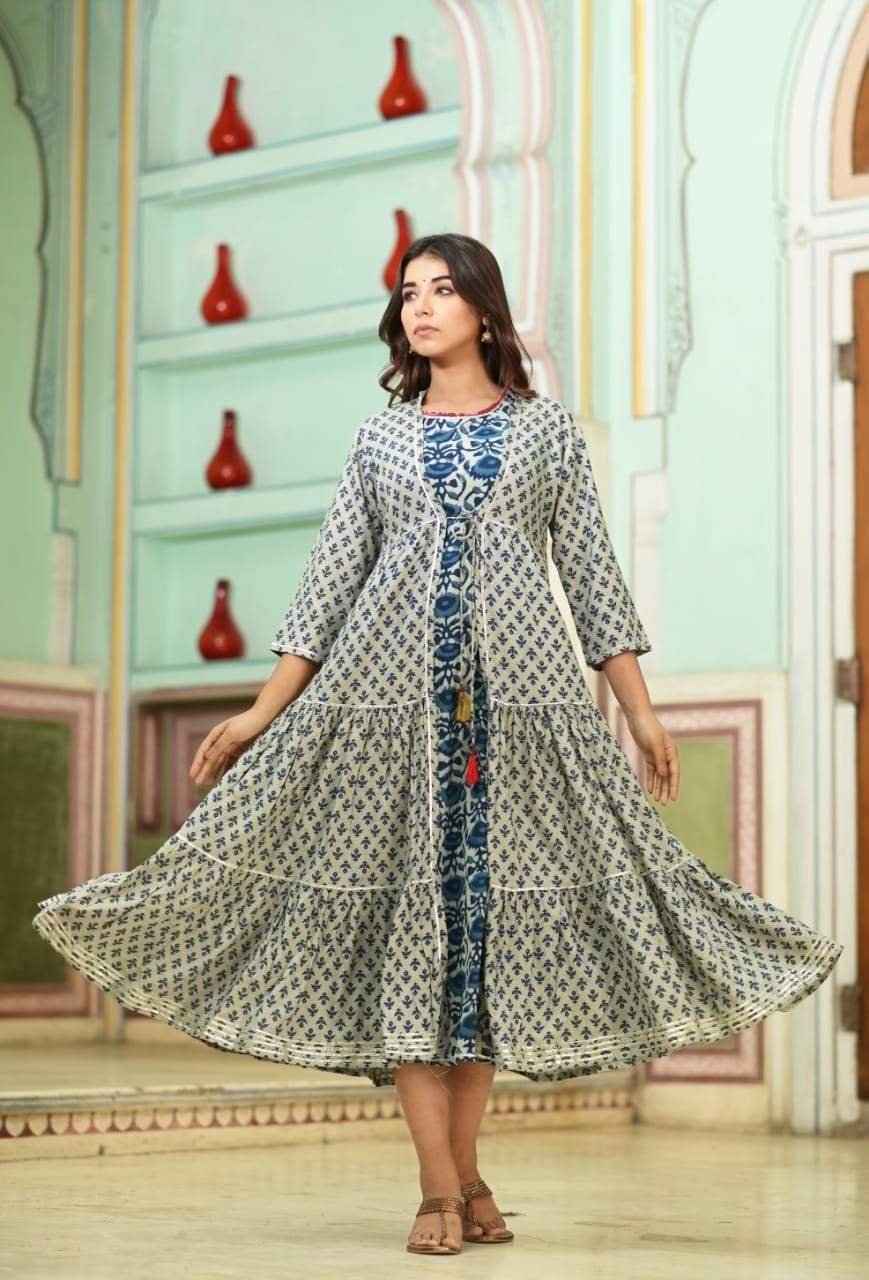 Double layer Rayon Flared Dress detailed with hand work and Gota  Hatheli