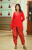 Embroidered Solid Top with Gold printed Dhoti and Shrug - Hatheli