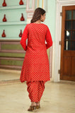 Embroidered Solid Top with Gold printed Dhoti and Shrug - Hatheli