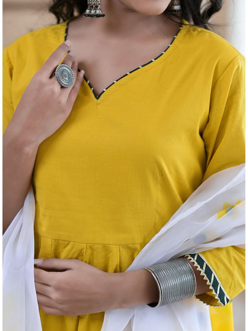 Dandelion Yellow Gotawork Anarkali With Handpainted Dupatta