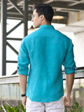 Blue Linen Embroidery Shirt