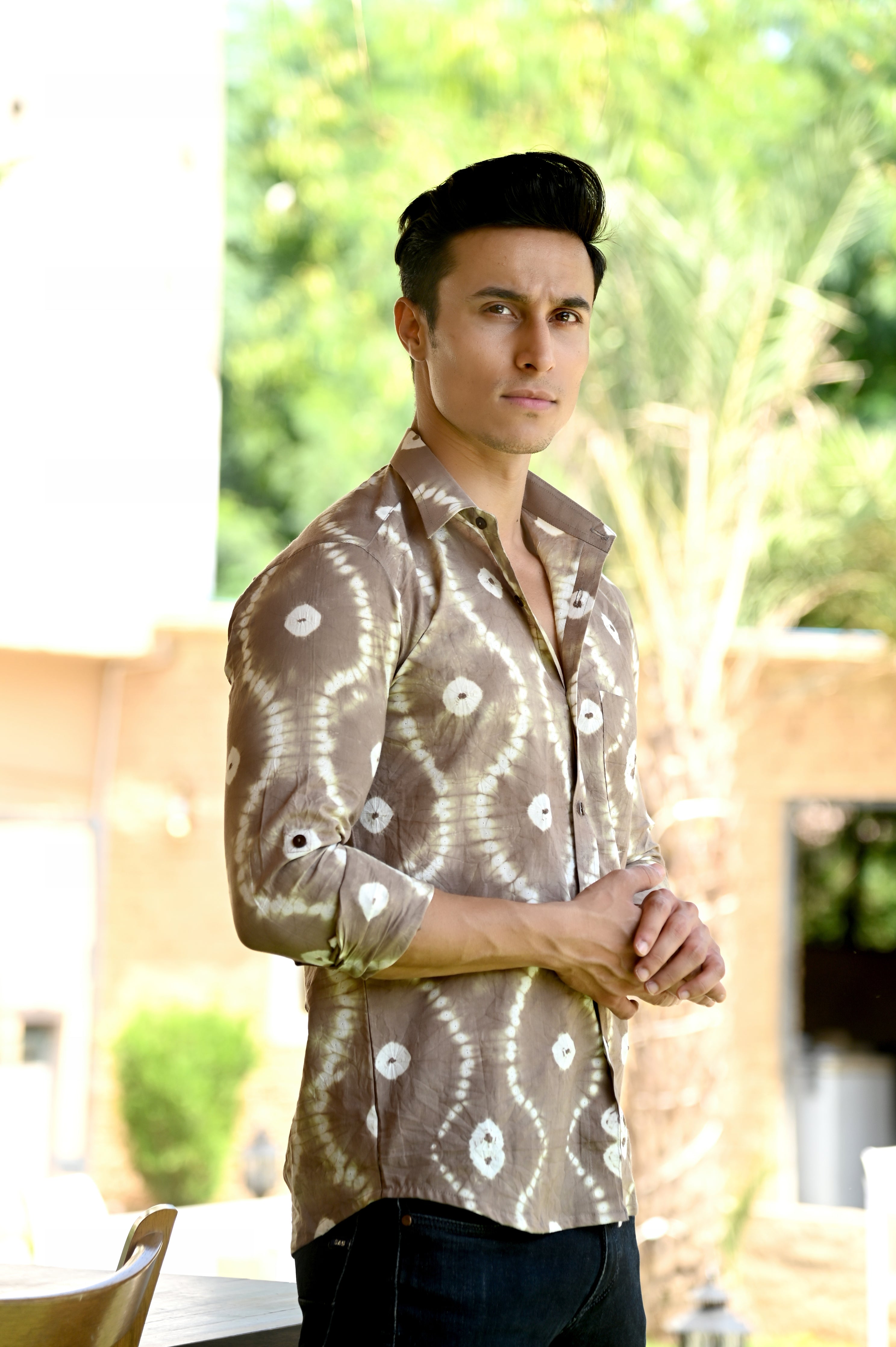 Brown Hand Dyed Bandhani Cotton Shirt