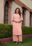 Fluorescent Peach Embroidered Suit Set