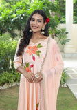 Peach Hand Painted Satin Anarkali Suit Set