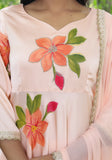 Peach Hand Painted Satin Anarkali Suit Set