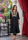 Ibony Black Embroidered Kurta Palazzo Dupatta Set