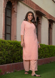 Fluorescent Peach Embroidered Suit Set