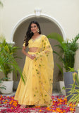 Lemony Satin Embroidered and Hand Painted Lehenga Set