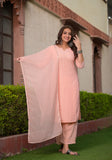 Fluorescent Peach Embroidered Suit Set