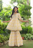 Yellow Printed Gota Work Sharara Set