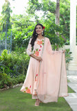 Peach Hand Painted Satin Anarkali Suit Set