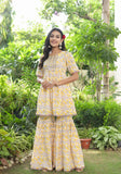 Yellow Printed Gota Work Sharara Set