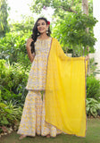 Yellow Printed Gota Work Sharara Set