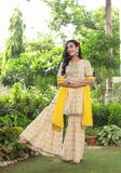 Yellow Printed Gota Work Sharara Set