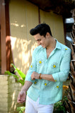 Floral Hand Painted Cotton Green Shirt
