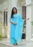 Arctic Blue Embroidered Suit Set