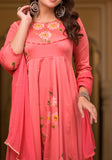 Coral Hand Painted Satin Anarkali Suit Set