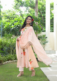 Peach Hand Painted Satin Anarkali Suit Set