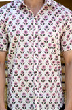 White & Pink Floral Hand Block Shirt