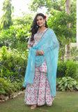 Blue Printed Gota Work Sharara Set