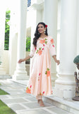 Peach Hand Painted Satin Anarkali Suit Set