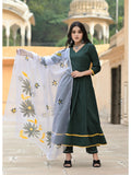 Cadmium Green Anarkali With Handpainted Dupatta