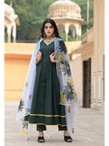 Cadmium Green Anarkali With Handpainted Dupatta