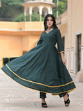 Cadmium Green Anarkali With Handpainted Dupatta