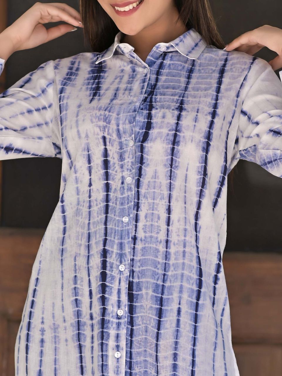 Blue & White Cotton Shibhori Long Shirt