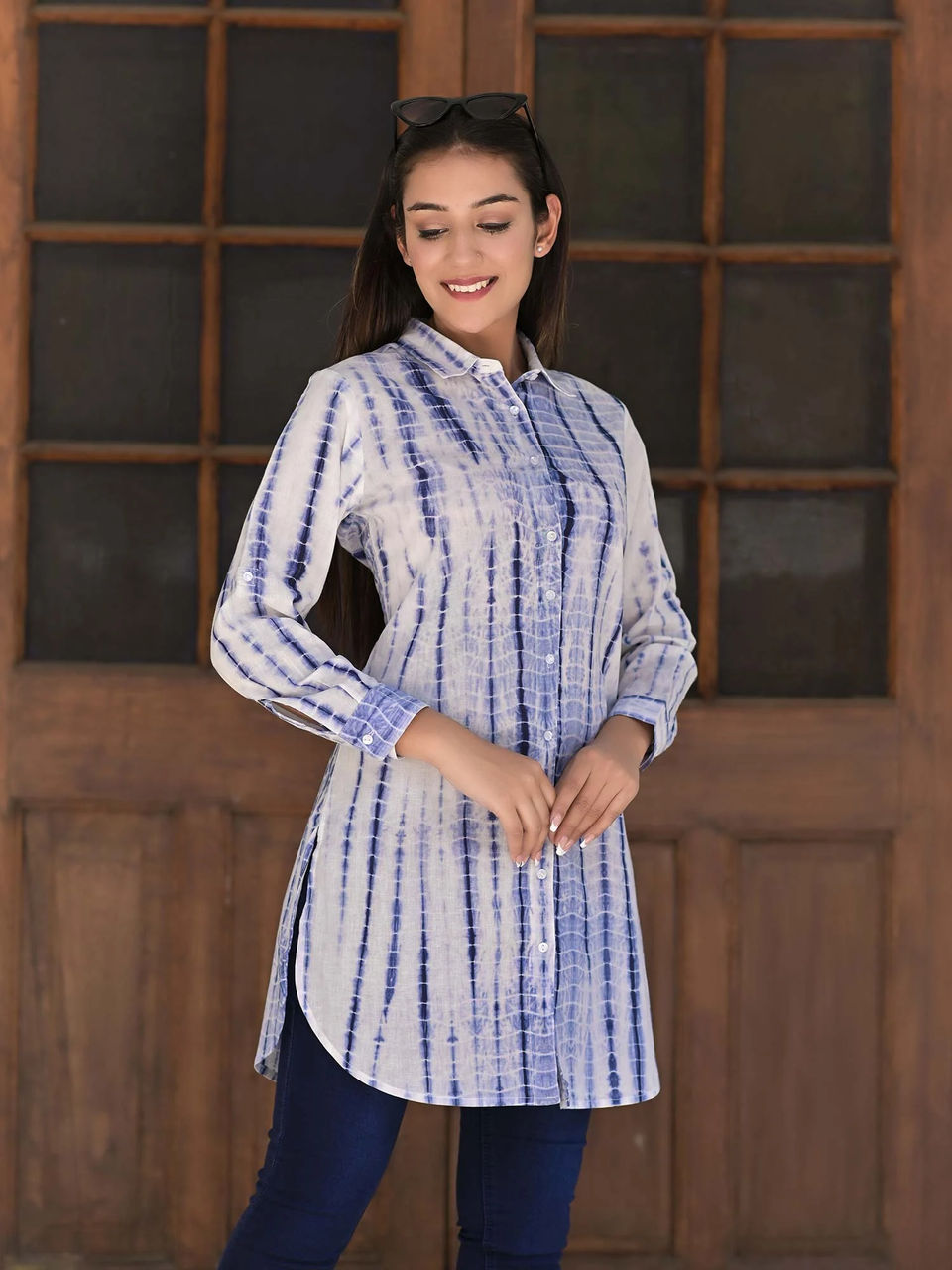 Blue & White Cotton Shibhori Long Shirt