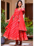 Ravishing Red Block Print Angrakha Suit Set