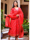 Ravishing Red Block Print Angrakha Suit Set