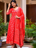 Ravishing Red Block Print Angrakha Suit Set