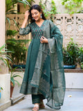 Dark Green Kota Doria Block Print Suit Set