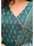 Dark Green Kota Doria Block Print Suit Set