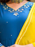 Blue Heavy Gota Patti Anarkali Suit Set